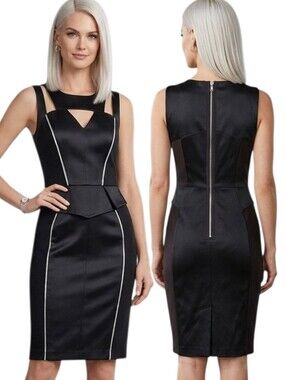 JAX Black Satin Cut-Out Peplum Cocktail Dress - Size 10